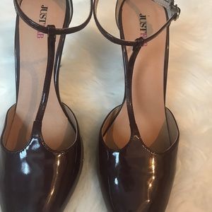 Just fab burgundy t-strap pumps